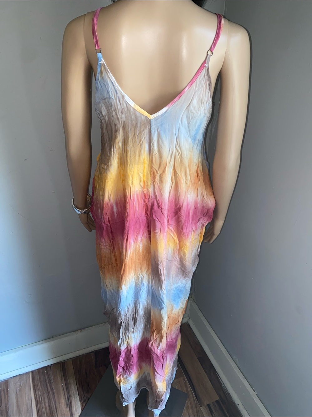 lovestitch Multicolor Tie-Dye V-Neck Maxi Slip Dress - Picture 4 of 10